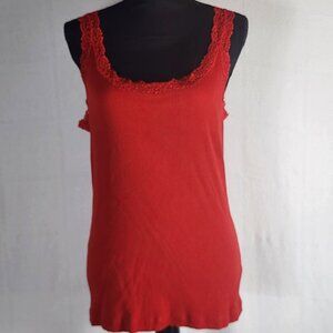 Chico's Red Ribbed Cotton Span Lace Neck Straps Dressy Tank Top Chico Sz 3 US XL